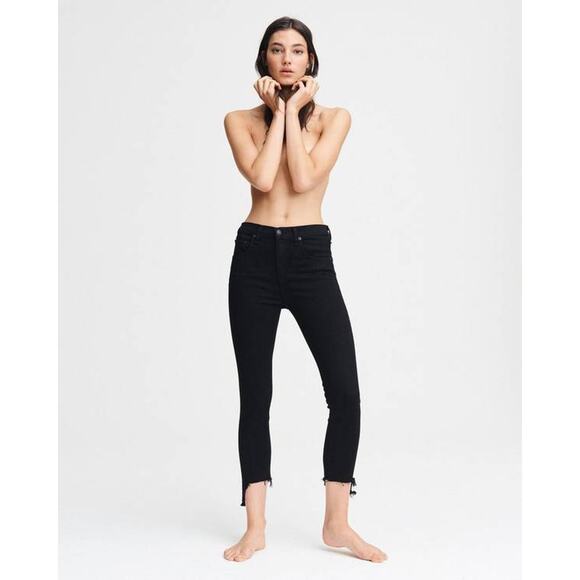 Rag & Bone Nina High Rise Ankle Skinny Jean in Black 25 - Picture 1 of 4